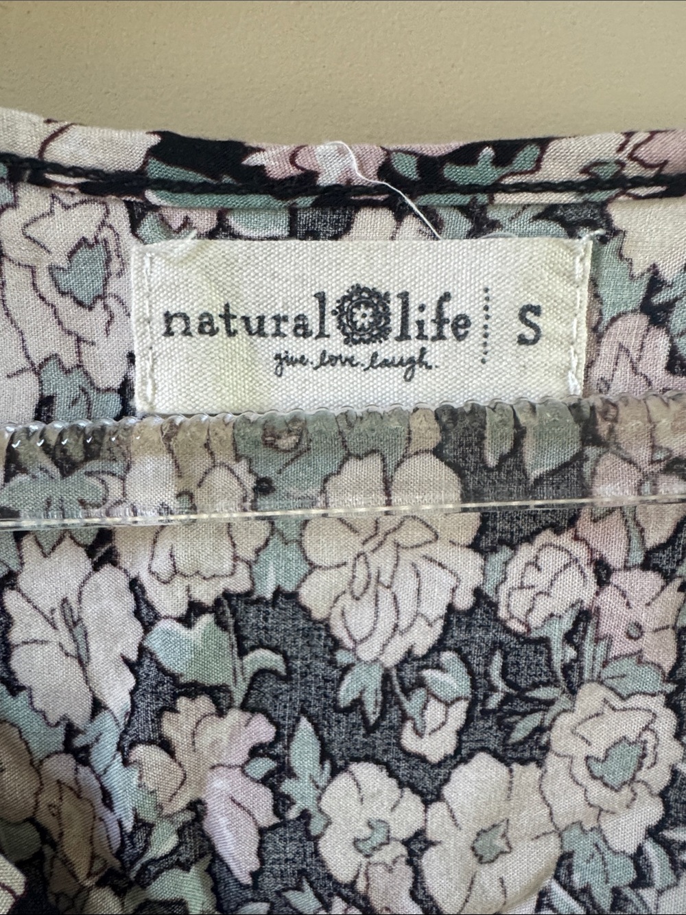NATURAL LIFE Black Floral V-Neck Boxy Blouse with Pink and Cream Flowers